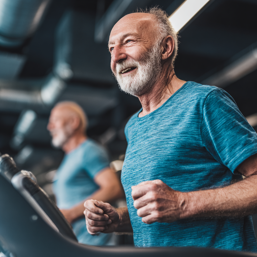 Joyful middle-aged Ukrainian woman in comfortable workout attire stretching outdoors with a bright smile, representing freedom of movement and healthy lifestyle